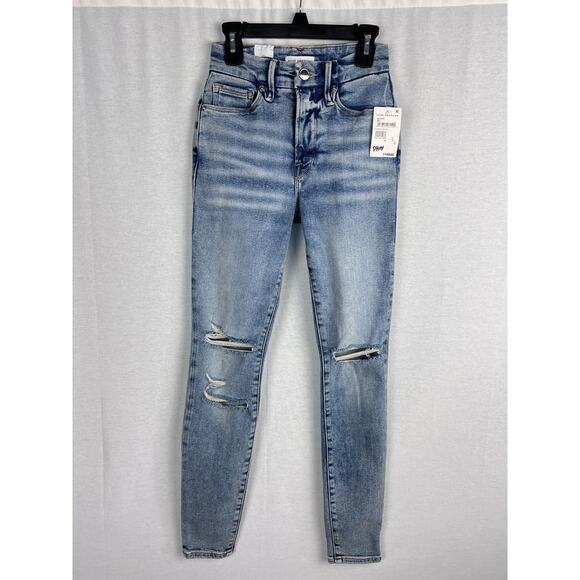 NWT Good American Jeans Good Legs High Rise Skinny Ripped Classic Effortless - Picture 1 of 9